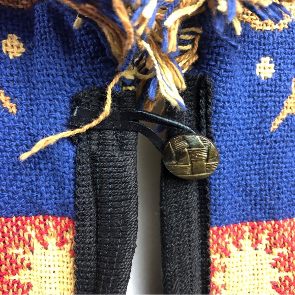 VTG Celestial Tapestry Jacket Blue Orange Sun Face Stars Moon Fringe Aztec - Picture 9 of 9